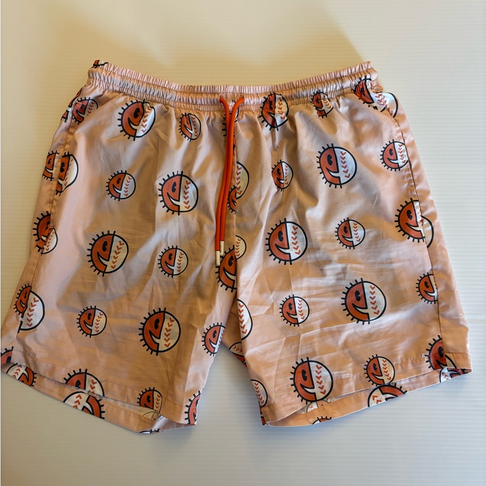 Stylish Peach Eye Pattern Swim Trunks